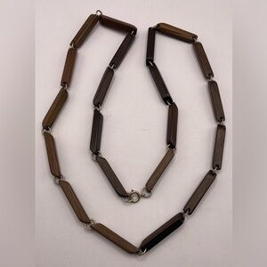 3 for $30 Vintage Boho Rectangular Wood Linked Necklace Silver Tone